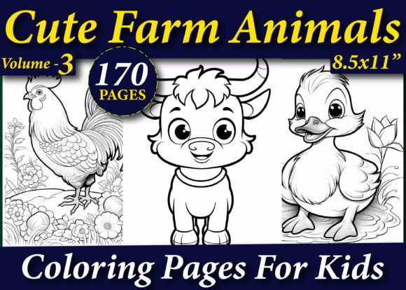 170 Cute Farm Animals Coloring Pages for KDP